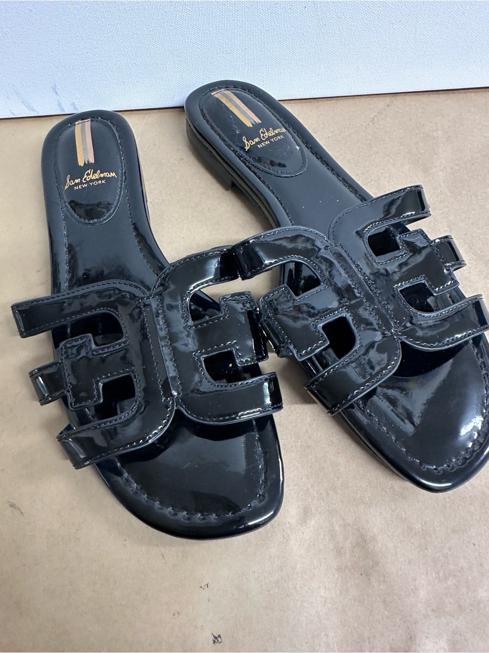 Sam Edelman Black Patent Slide Mules